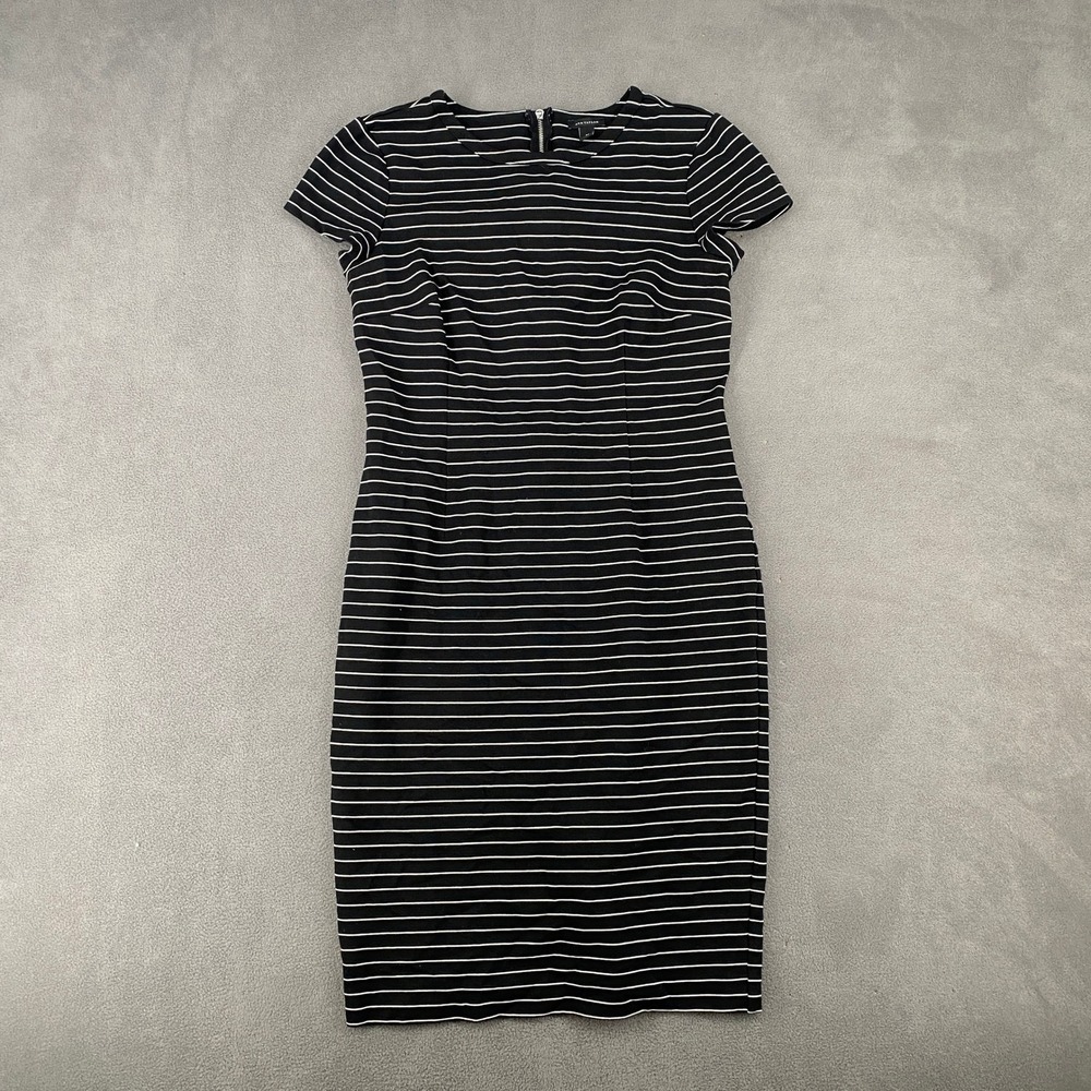 Ann Taylor Womens Black White‎ Striped Ponte Sheath Dress Exposed Zipper Size M